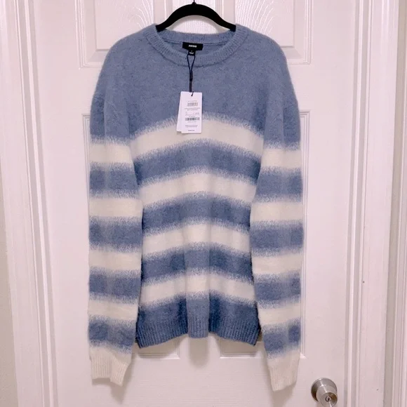 NWT REISS Piers Wool-Alpaca Blend Stripe Jumper in Soft Blue/White